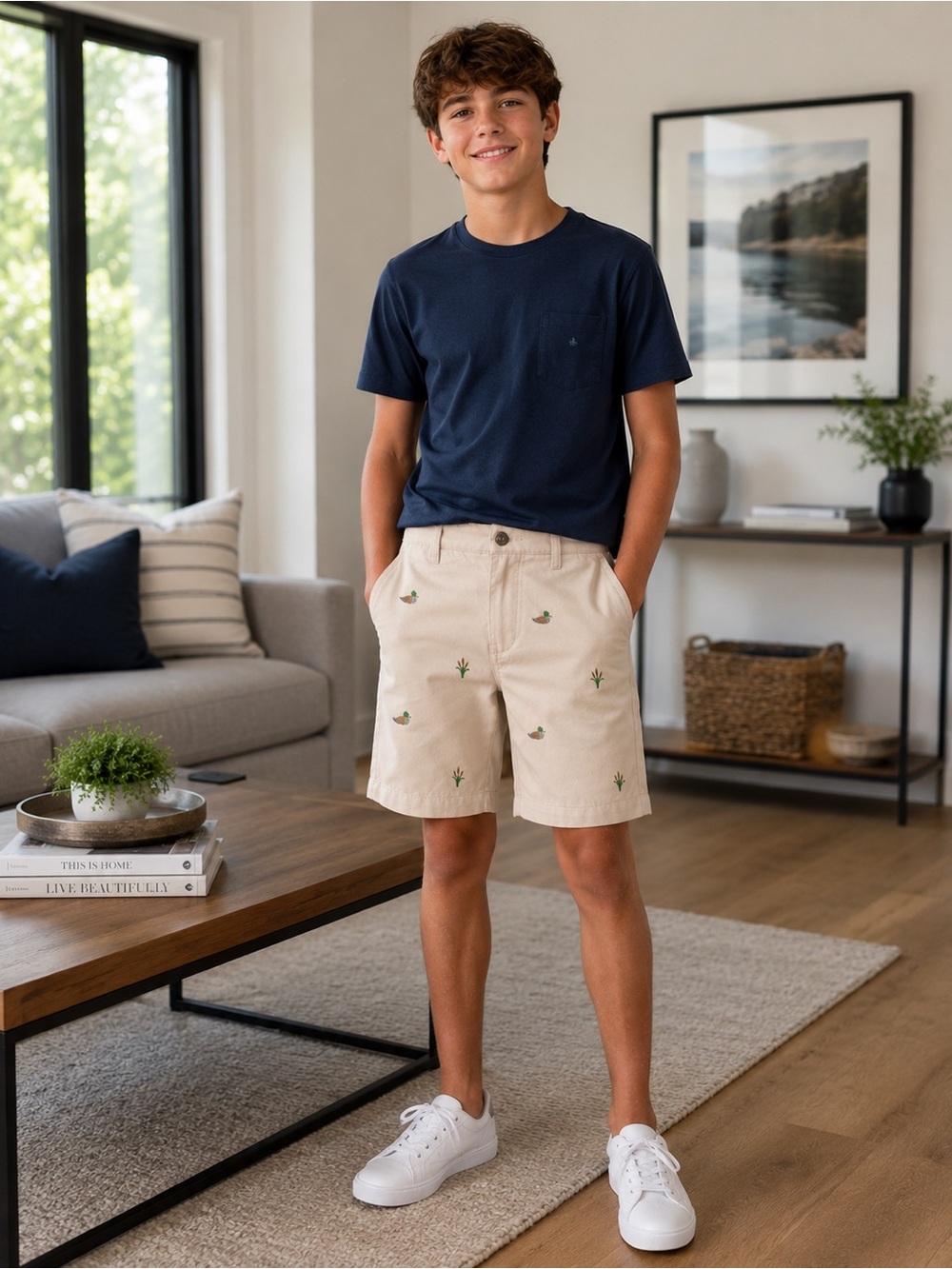 Beaufort Bonnet Company TBBC Embroidered Charlie Chino Khaki Shorts Ducks (026)